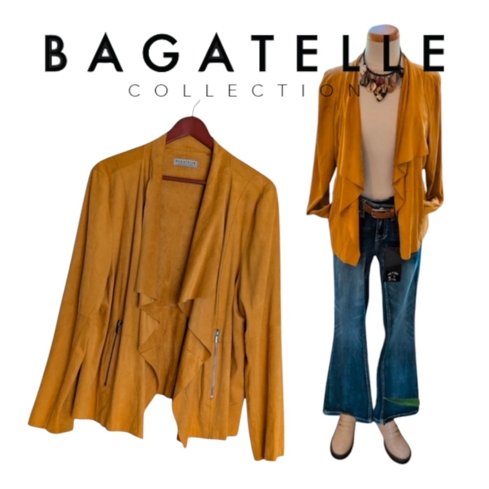 Bagatelle Cardigan Sz 2X Women Mustard Yellow With Zip Front Pocket Draped Front